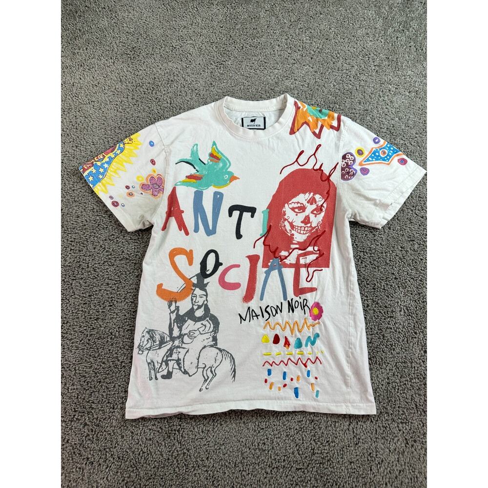Maison Noir Shirt Mens Medium White Anti Social Art Short Sleeve Streetwear READ
